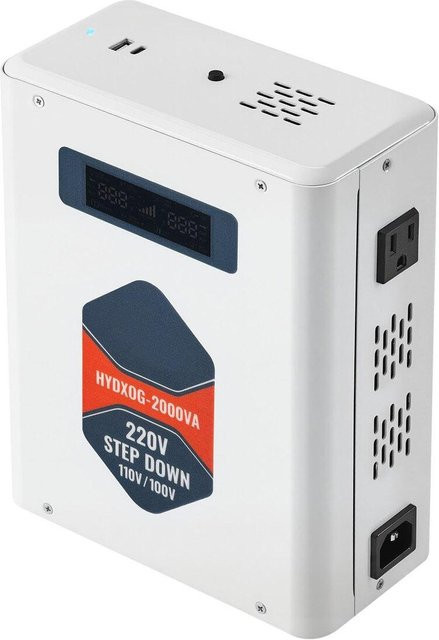 Buying Solutions MB Abwärtsspannungswandler 2000VA, Leistungstransformator 220V auf 110V in Weiß mit 2 US-Steckdosen, USB-C-Ausgang und LCD-Anzeige - Bild 1