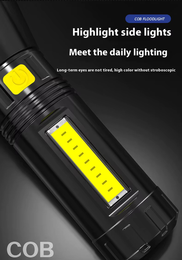 ESMARTER USB wiederaufladbare LED-Taschenlampe mit COB-Seitenlicht in Schwarz - Bild 5