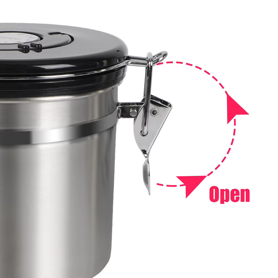 Luftdichter Kaffeebehälter aus Edelstahl in Silber mit CO2-Ventil und auslaufsicherem Deckel zur Aufbewahrung von Kaffeebohnen - Bild 3