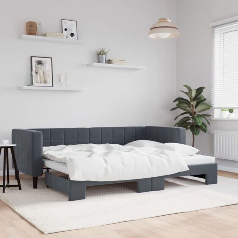 Ausziehbares Funktionsbett vidaxl aus Samt in Anthrazit B/T/H: 200 x 80 x 90 cm - Bild 1