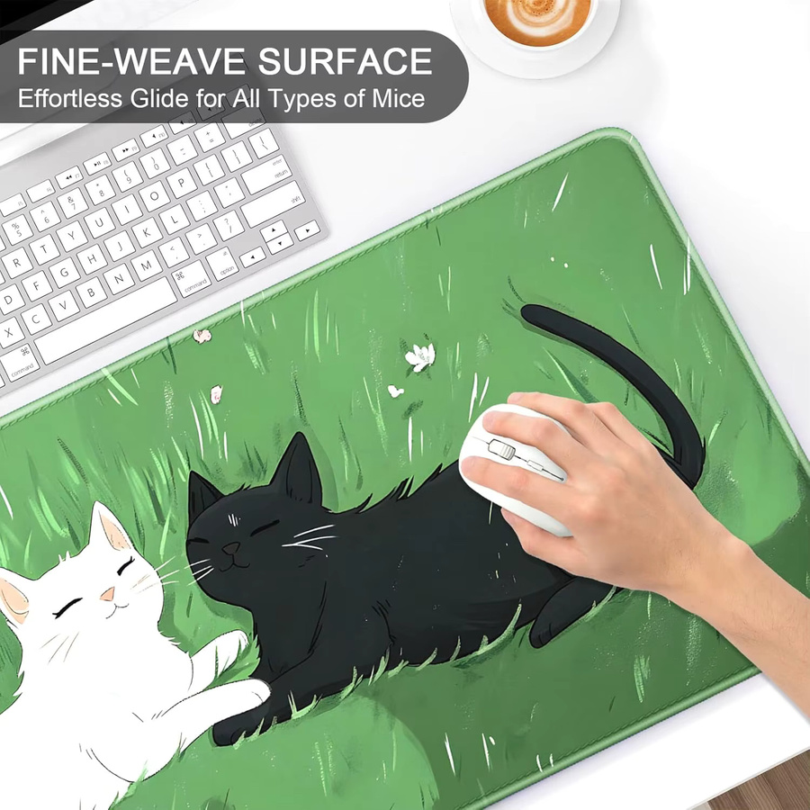Cute Cat XXL Gaming-Mauspad in Grün, rutschfest und mit genähten Kanten für Desktop-, Laptop- und kabellose Mäuse - Bild 5