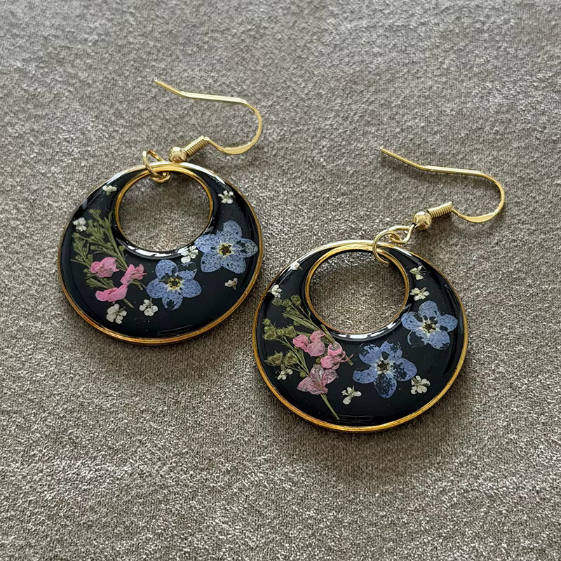 OEING Ohrringe Epoxidharz, Echte Blumen, Gold, Unisex - Bild 2