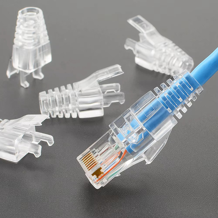 Seven Floor RJ45 Cat6 Durchgangsverbinder mit Zugentlastungshülsen für Ethernet LAN Netzwerkkabel, transparent - Bild 2