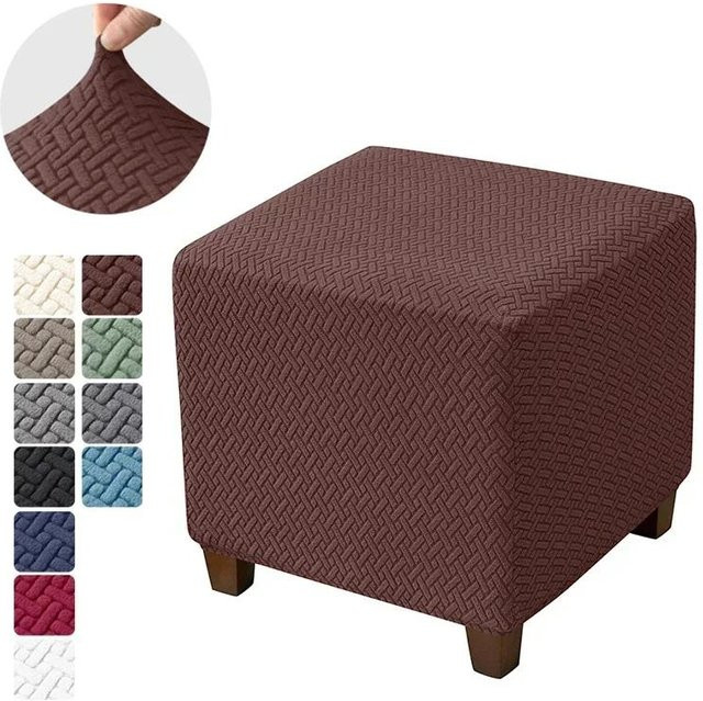 Elastischer Hockerbezug von Yiran Furniture in Braun mit Jacquard-Design für quadratische Fußstützen - Bild 1