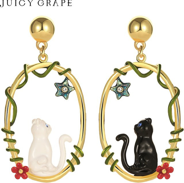 Juicy Grape Ohrringe, schwarze Katze, Emaille, 925 Silber, 18 Karat vergoldet, Damen - Bild 1