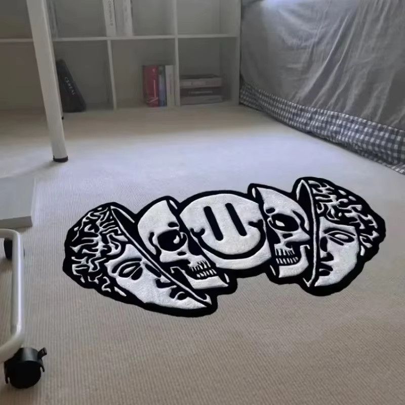 VIKAMA Totenkopf Bodenmatte in Schwarz, rutschfeste und verschleißfeste Dekomatte mit Grafikdesign, B: 90,0 cm, T: 50,0 cm - Bild 3