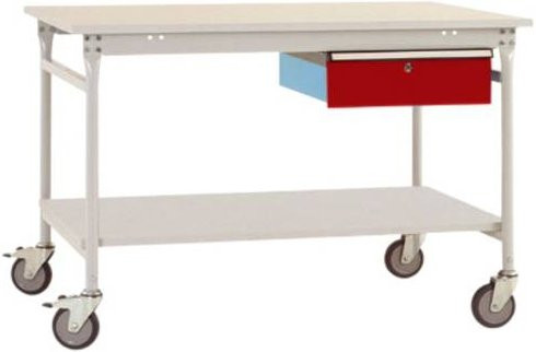 Manuflex TP5341.3003 BASIS mobiler Komplett-Beistelltisch mit Melamin-Platte und Einzelschubfach in Rubin-Rot, B/T/H: 125 x 80 x 85 cm - Bild 1