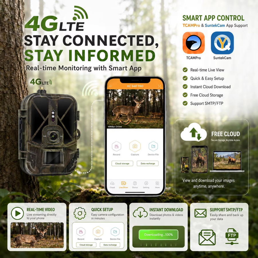 Suntekcam 4K 4G Jagdkamera mit APP-Steuerung, 8000mAh Li-Akku und 120° Sichtfeld zur Wildtier-Detektion - Bild 4