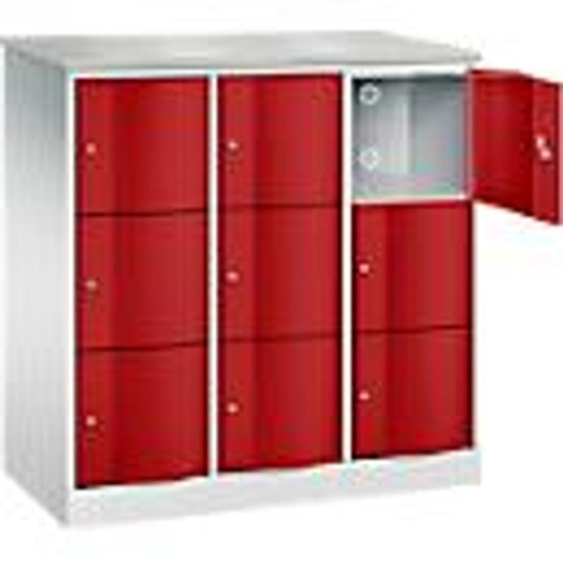 C+P Schließfachschrank Resisto mit 3 Abteilen und 9 Fächern, Farbe Lichtgrau/Rubinrot, B/T/H: 114,8 x 54,0 x 125,5 cm - Bild 2