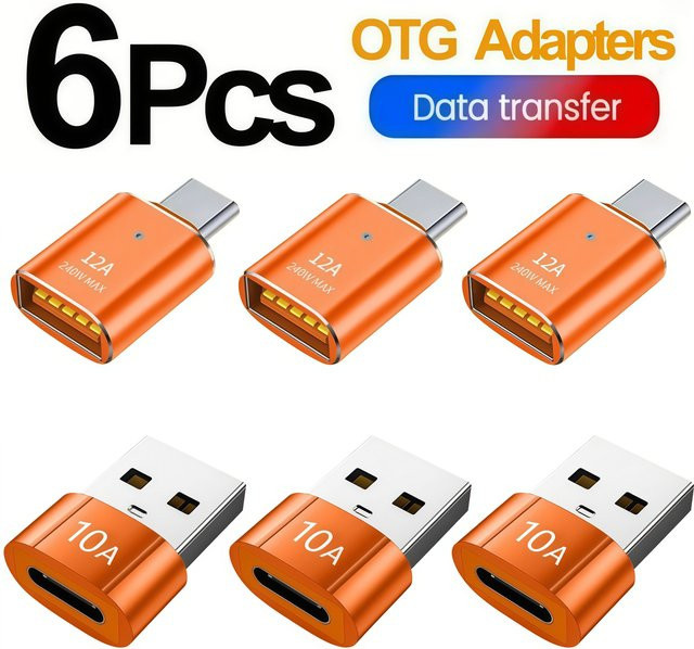 OTG USB 3.0 auf Typ-C Adapter mit LED in Orange für Schnellladefunktion - Bild 1