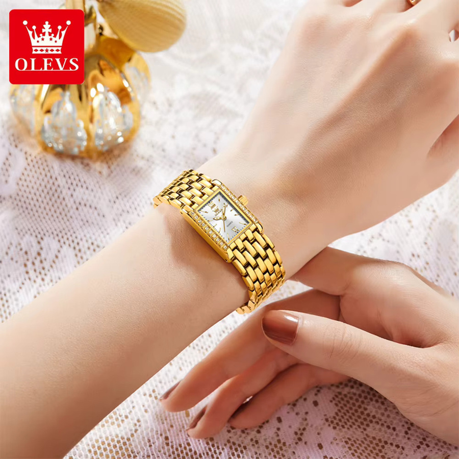 OLEVS Armbanduhr Quarz, Edelstahl, Gold, Eckig, Zirkonia, Damen - Bild 2