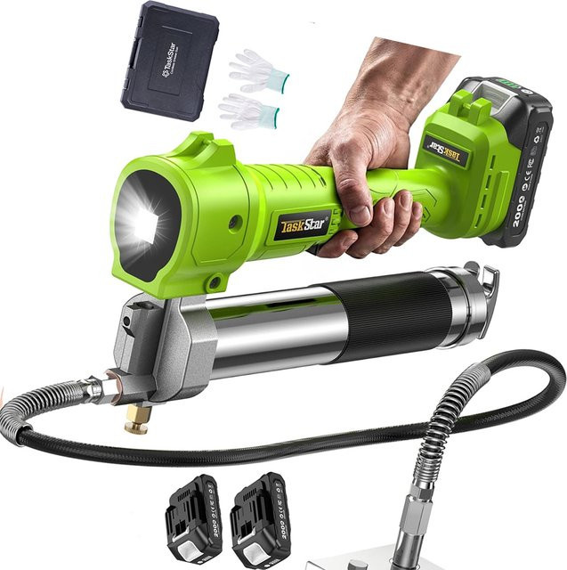 Taskstar Bürstenlose elektrische Fettpresse in Grün mit 39,4-Zoll-Schlauch, Fettbefüllmundstück und LED-Leuchte, kabellose Ölinjektionsmaschine für Makita 18V Akku - Bild 1