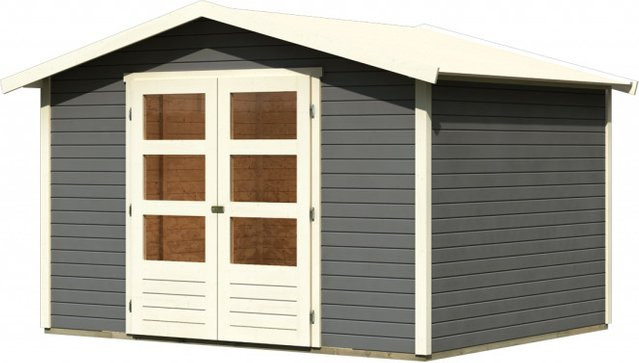Karibu Gartenhaus AMBERG 5 aus Fichtenholz in Terragrau mit Satteldach, B/T: 305 x 246 cm, Wandstärke: 19 mm - Bild 1