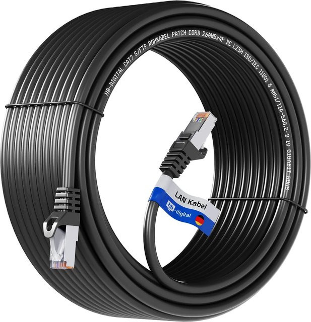 hb-digital LAN Kabel CAT 7 Rohkabel RJ45 S/FTP PiMF LSZH AWG 26 Schwarz, 30 m - Bild 1