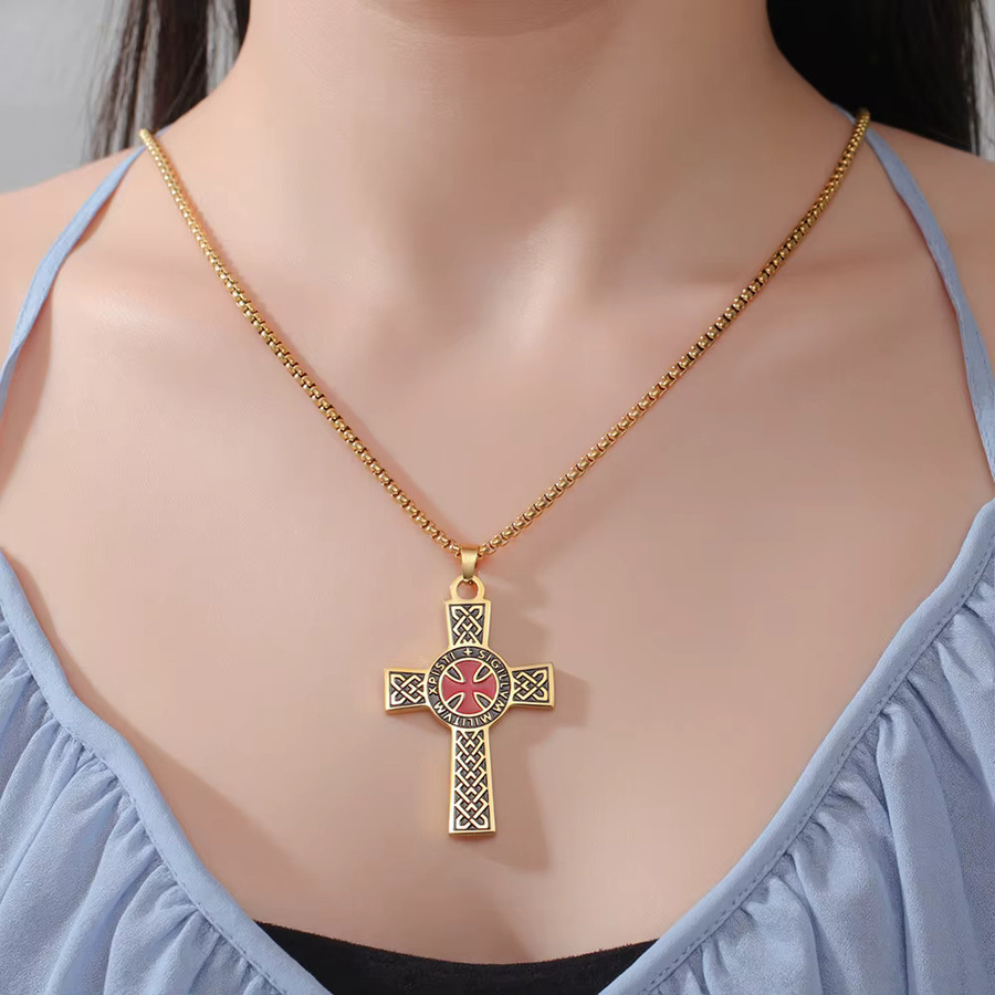 Dawapara Anhänger Halskette, Ritter Templer Kreuz, Edelstahl, Herren - Bild 2