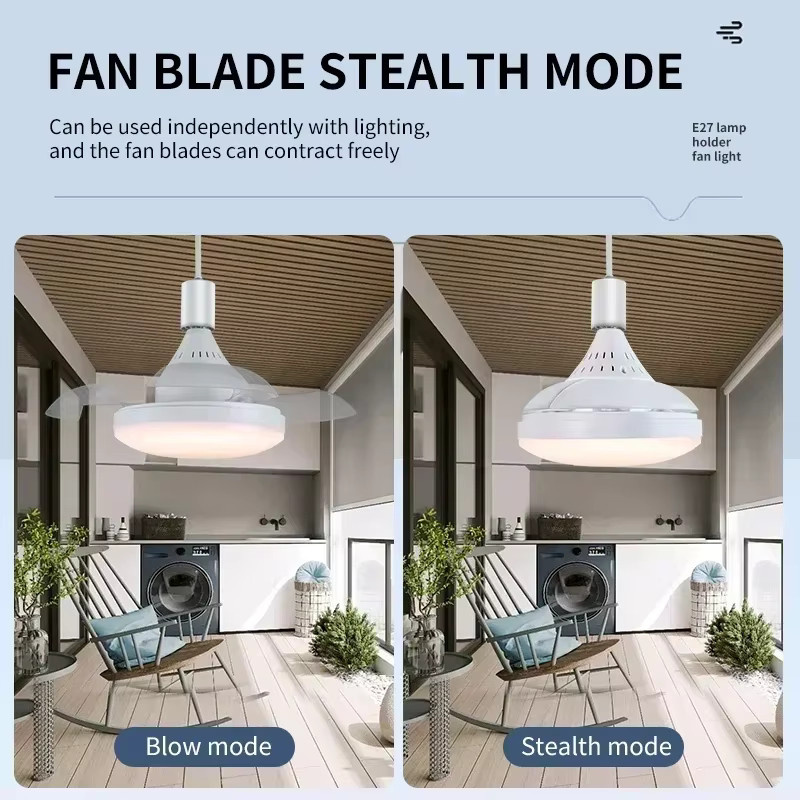 Ludengchaoshi 2-in-1 Deckenventilator mit LED-Beleuchtung und Fernbedienung, E27 Fassung, Weiß - Bild 2