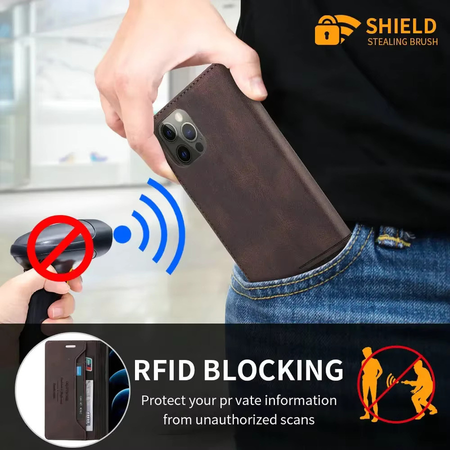 Xiaomi Redmi Note 15 14 Pro 5G Luxus Lederhülle mit RFID-Schutz und NFC-Funktion in Blau und Braun - Bild 5