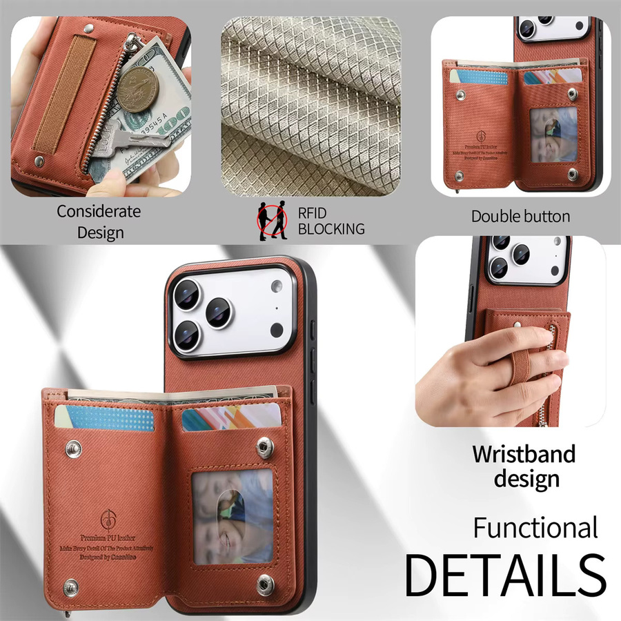 Flip RFID Wallet Lederhülle mit Handgelenkschlaufe und Kartenhalter für iPhone Modelle in Blau oder Braun - Bild 2