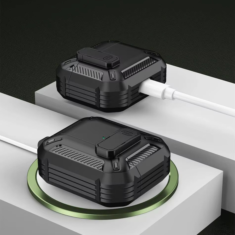 Schutzhülle für AirPods Pro 2 und AirPods 3 mit magnetischer Saugtechnologie und Riegel in Schwarz - Bild 3