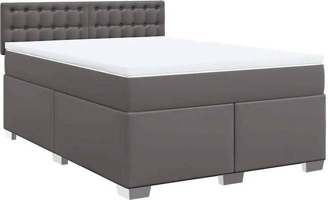 vidaXL Boxspringbett mit Matratze in Grau aus Kunstleder mit USB-Ladeport und Unterbettbeleuchtung, B/T: 140 x 190 cm - Bild 1