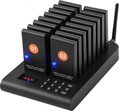 VEVOR Restaurant-Pager-System mit 16 kabellosen Rufgeräten in Schwarz, 500 m Reichweite, mit Vibrations- und Blinkfunktion für Gastronomie und Service - Bild 1
