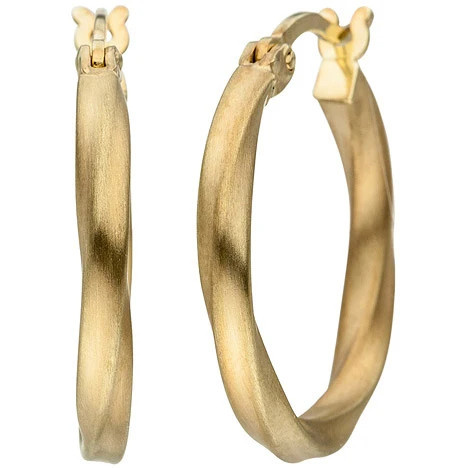 Colfem Creolen gedreht, 925 Sterling Silber, gold vergoldet, matt, Ohrringe - Bild 1