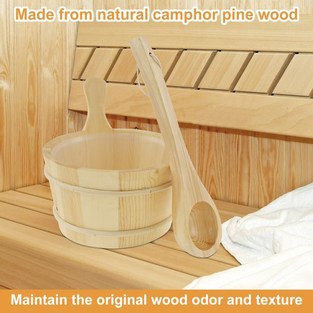 Willstar Sauna-Eimer und Schöpfkelle-Set aus Holz, 4 l, Naturholz, Braun/Gelb - Bild 1