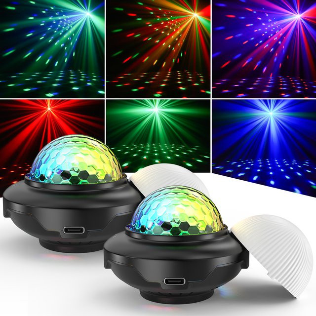 U'King 2er-Set USB Mini LED Disco Kugel mit Fernbedienung, Sprachaktivierte RGB Magische Kugel für DJ Atmosphäre und Nachtlicht, Multicolour, Schwarz - Bild 1