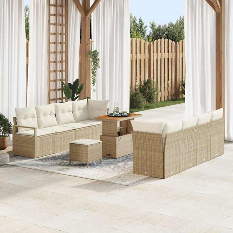 vidaxl Garten-Sofa-Set aus Poly-Rattan mit 11 Kissen in Beige - Bild 1