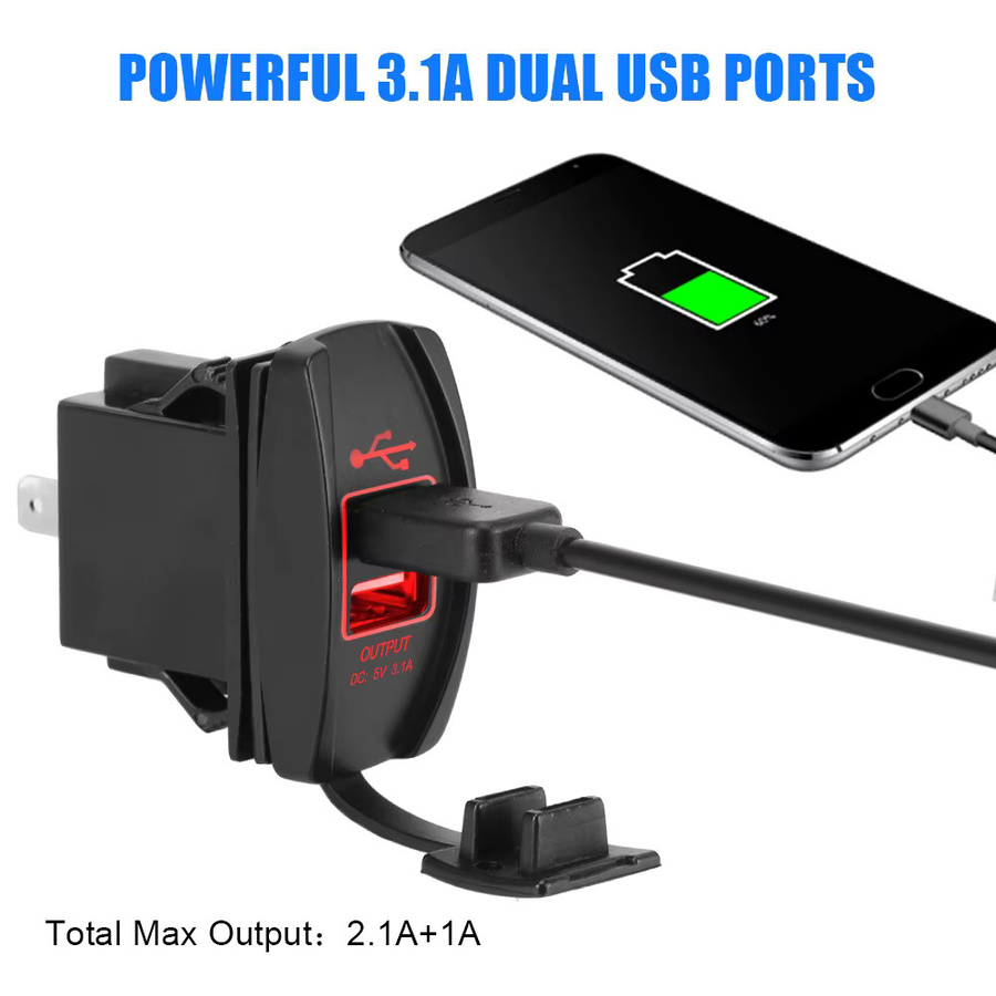 LEEPEE Dual USB Auto Ladegerät mit LED, 5V 2.1A, wasserdicht und staubdicht, Schwarz, Universal für Auto, RV und Wohnmobil - Bild 3
