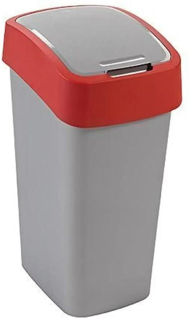 PROREGAL Abfallbehälter mit Schwingdeckel und Klappdeckel, 50 Liter, Silber/Rot - Bild 1