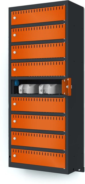 rotstahl Akku-Ladeschrank für die Wandmontage mit 9 Fächern, Farbe: Orange/Anthrazit, B/H/T: 55 x 133 x 30 cm - Bild 1