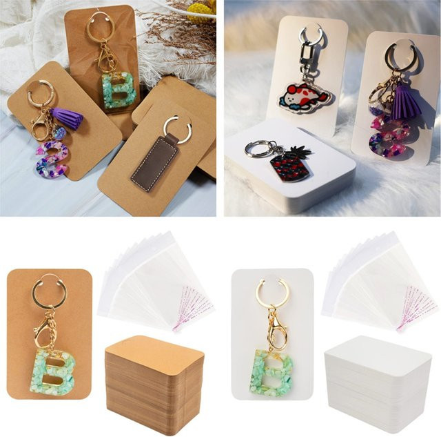 50 Stück doppelseitige Schmuck-Displaykarten aus Papier in Weiß und Kraftpapier, B/H: 6 x 9 cm - Bild 1