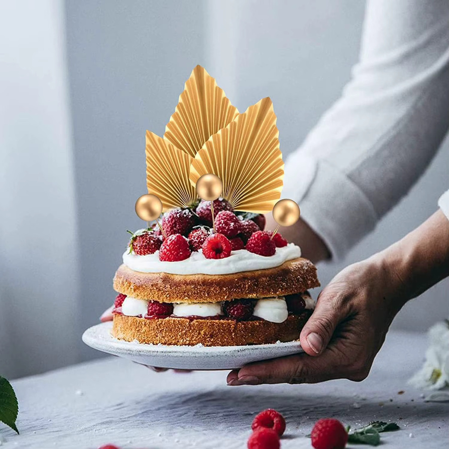 22 Stück Kuchen Topper Set Gold mit Palmblättern und Kugeln für Geburtstag und Hochzeit als Party Dekoration - Bild 4