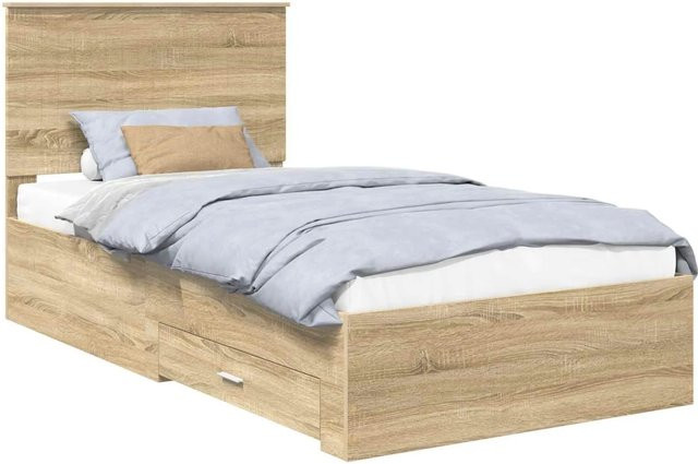 vidaXL Bettrahmen mit Kopfteil aus Holzwerkstoff in Sonoma-Eiche, B/T: 100 x 200 cm - Bild 1