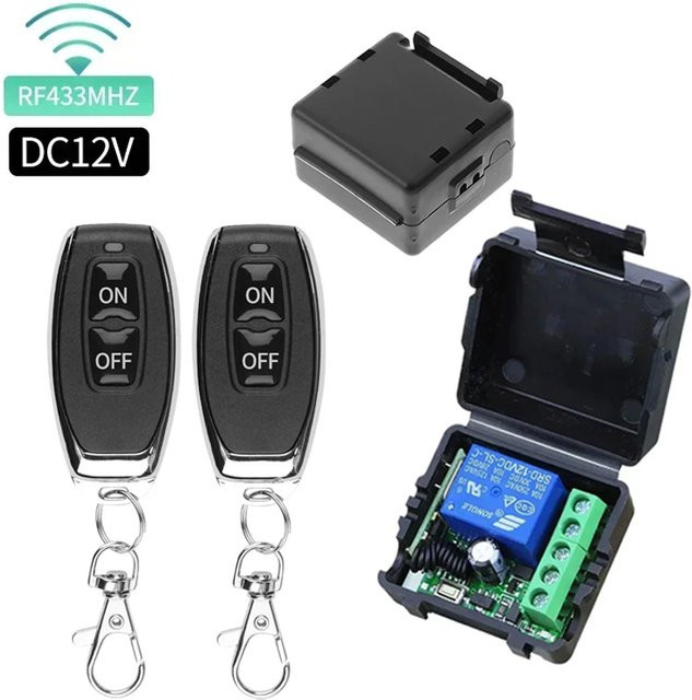 GGBEE Drahtloses Lichtschalter-DIY-Modul RF 433MHz mit Fernbedienung, DC12V 1CH 10A Relais-Empfänger und Sender in Schwarz - Bild 1