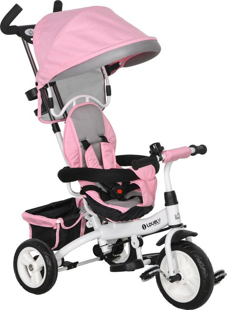 HOMCOM 6-in-1 Kinderdreirad mit Schubstange und Sonnendach in Rosa, B/H/L: 50 x 106 x 95 cm - Bild 4