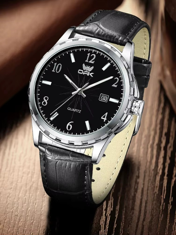 OPK Herren-Quarzuhr, Lederarmband, Edelstahl, Silber, Weiß, Herren - Bild 7