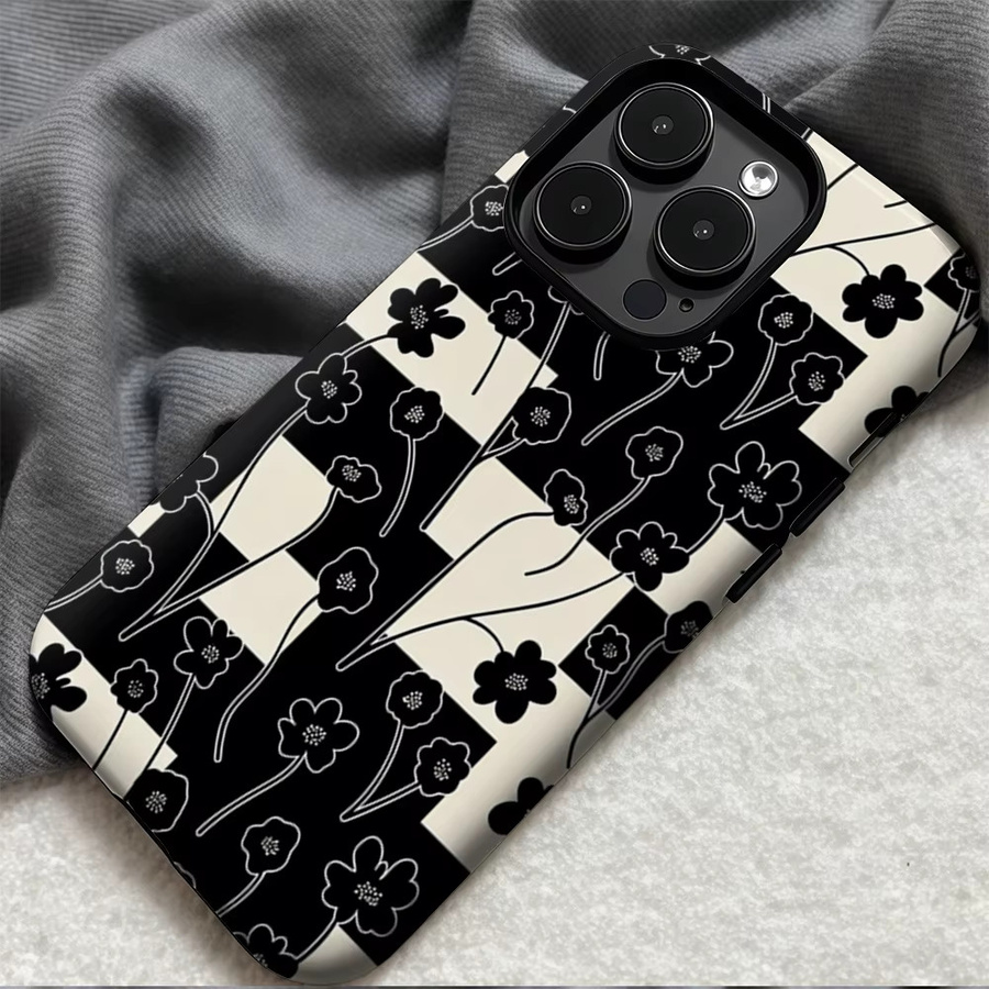 Casegame Matte Bumper MagSafe Hülle für iPhone 17 16 15 14 13 Pro Max mit Karomuster und Blumenskizze in Multicolour - Bild 4
