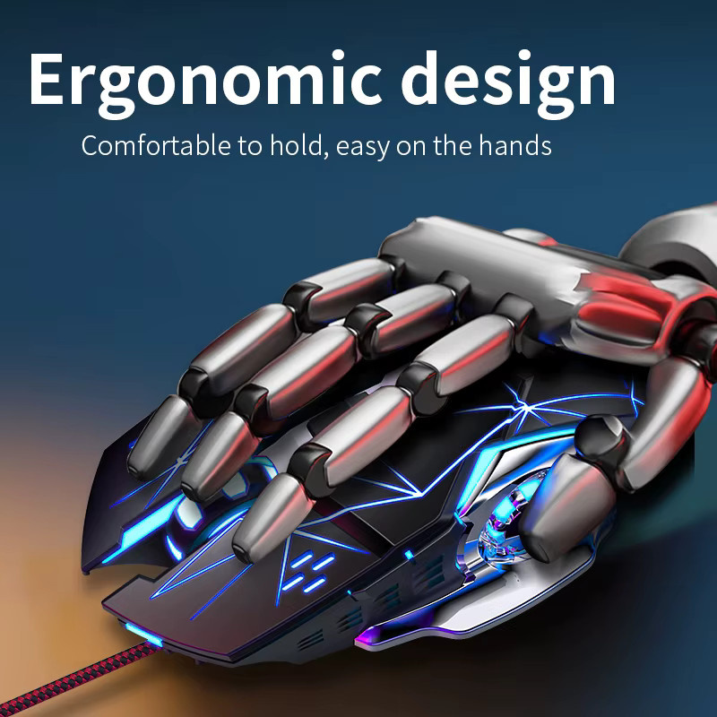 YINDIAO USB-Gaming-Maus mit Kabel, ergonomische 6-Tasten-Maus mit Hintergrundbeleuchtung und verstellbarer DPI für PC und Desktop, Schwarz - Bild 5