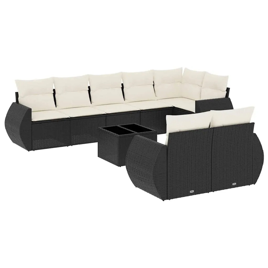vidaXL 9-tlg. Garten-Sofagarnitur aus Poly-Rattan in Schwarz mit Kissen und L-Form - Bild 2