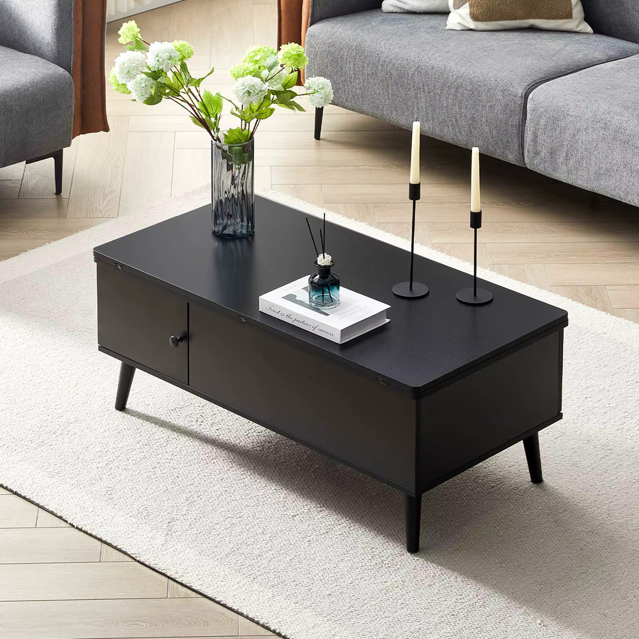 Lemroe Couchtisch in Schwarz, höhenverstellbarer 4-in-1 Multifunktions-Wohnzimmertisch mit Stauraum und modernem Design - Bild 6