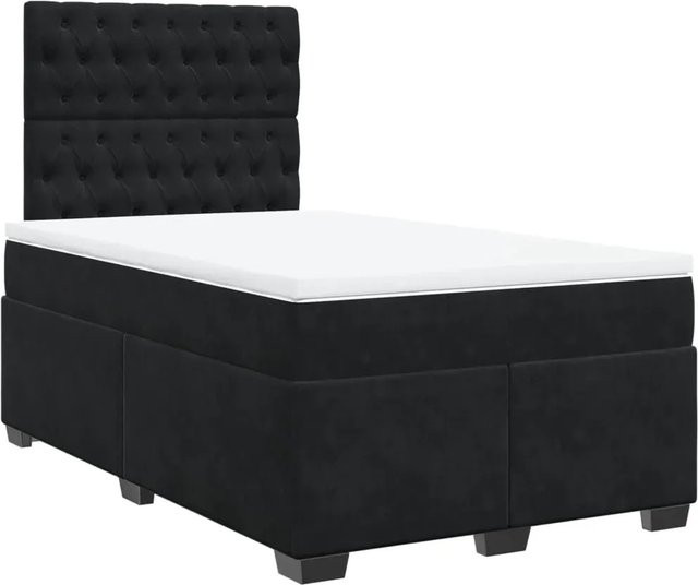 vidaXL Boxspringbett mit Matratze in Schwarz aus Samt, Hybrid-Modell mit Taschenfederkern, B/T: 120 x 190 cm - Bild 1