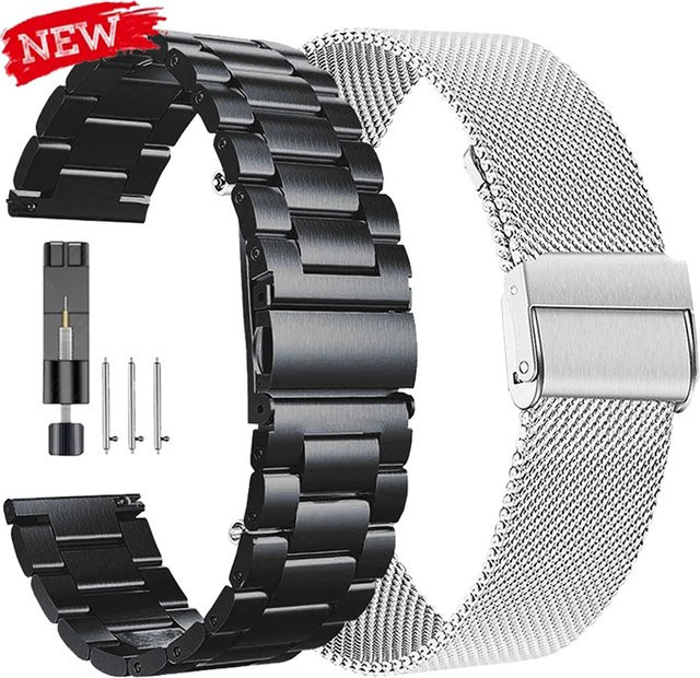 Geekthink Uhrenarmband Edelstahl, Milanaise, Schwarz, Unisex - Bild 1