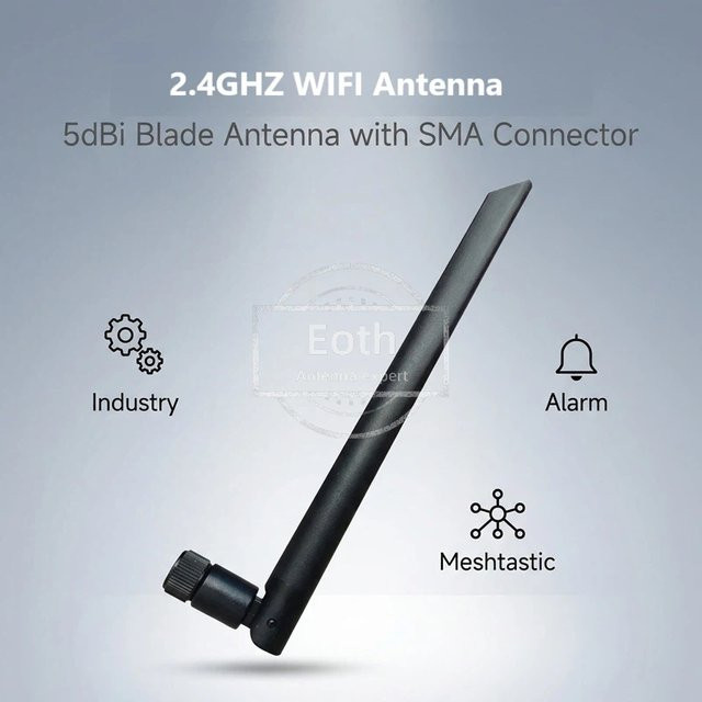 Eoth 2 Stück 2,4GHz Gummi-Antennen mit 5dBi Verstärkung und SMA-Stecker PX1 zu SMA-Buchse Verlängerungskabel in Schwarz für Zigbee Router und Meshtastic Netzwerk - Bild 1