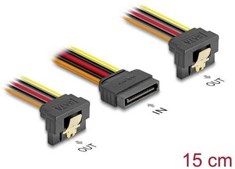 Delock SATA-Strom Anschlusskabel Schwarz 1x SATA-Strom-Stecker 15pol. auf 2x SATA-Strom-Buchse 15pol., Länge: 15 cm - Bild 1