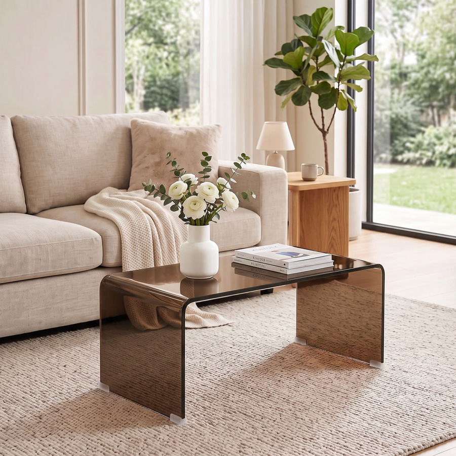 HOMCOM Glas-Couchtisch aus gehärtetem Glas in modernem Design, rechteckig, Braun Transparent, B/T/H: 80 x 45 x 35 cm - Bild 2