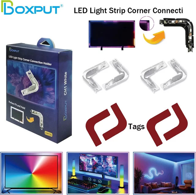 BOXPUT 4 Stück L-förmige LED-Lichtstreifen-Eckverbinder Halterung in Weiß, lötfreie und lückenlose Verbindung für SMD 5050 LED-Streifen aus Kunststoff - Bild 1