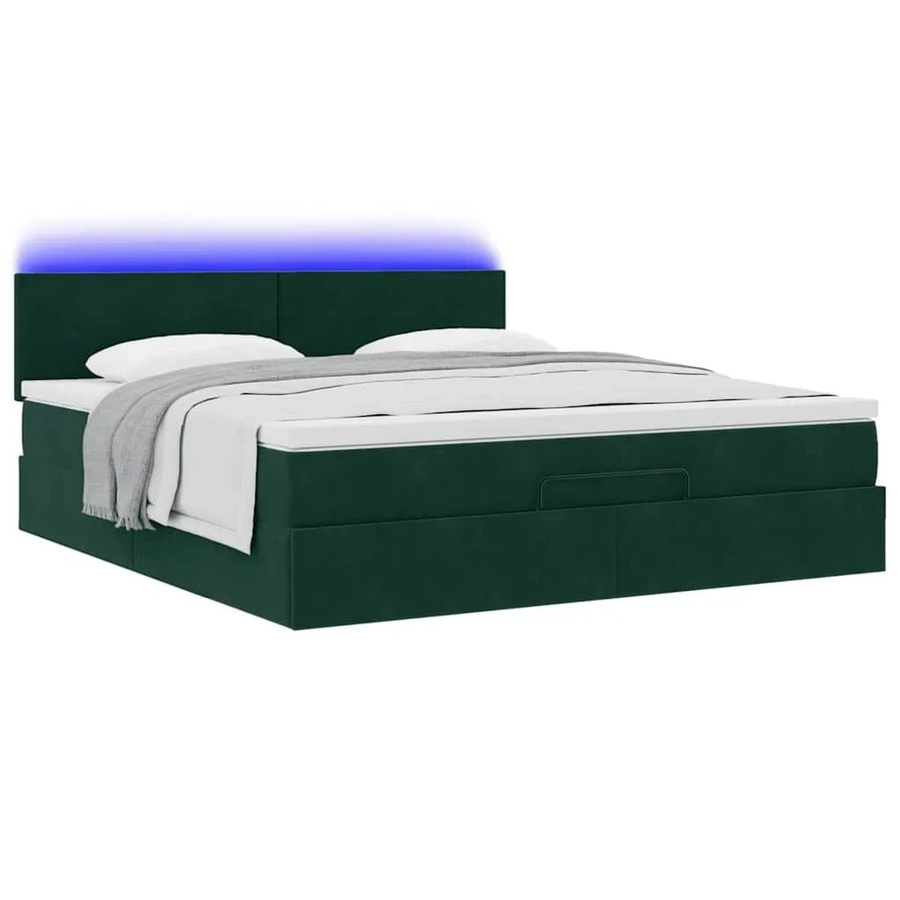 vidaXL Ottoman-Bett mit Matratze und LED-Beleuchtung aus Samt in Dunkelgrün, B/T: 160 x 200 cm - Bild 2