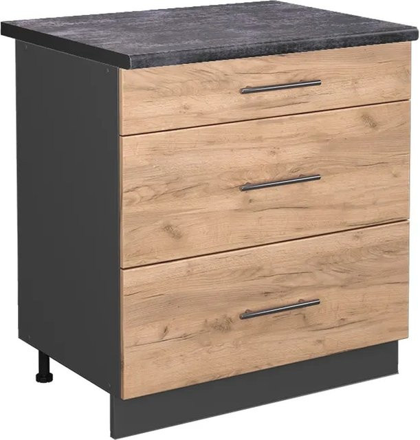 Vicco Küchenunterschrank Fame-Line Goldkraft Eiche/Anthrazit mit 3 Soft-Close-Schubladen, Breite: 80 cm, Höhe: 82 cm, Tiefe: 60 cm - Bild 1